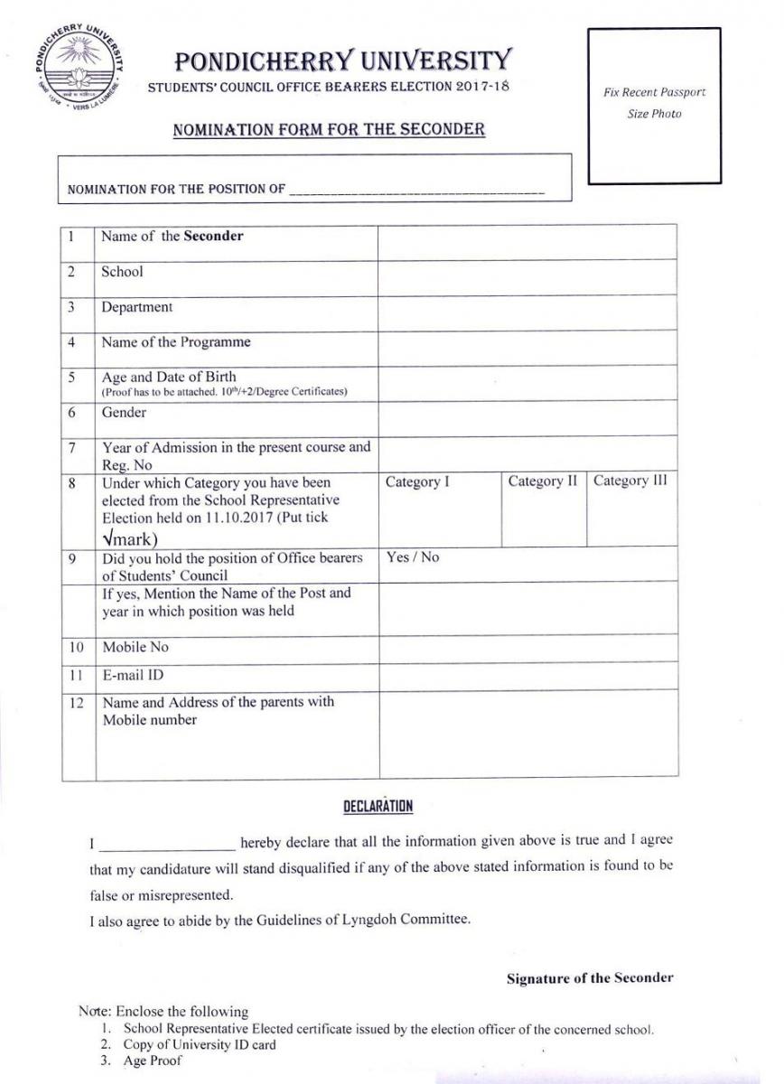 Students’ Council Election - 2017 - 18 | Pondicherry University